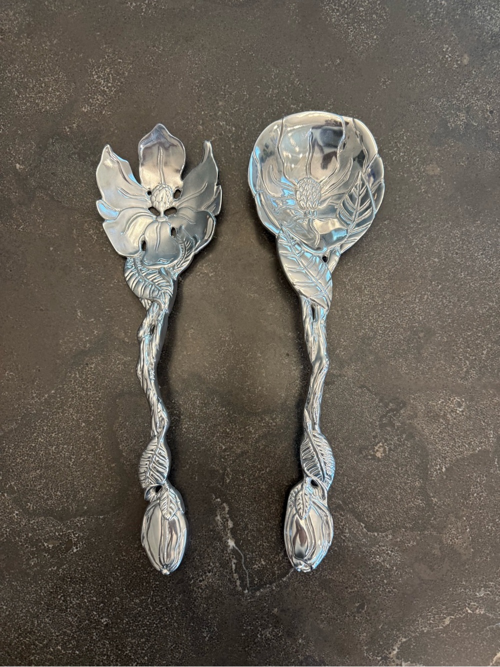 Vintage Arthur Court Magnolia Flower Salad Serving Set Fork & Spoon New In Box